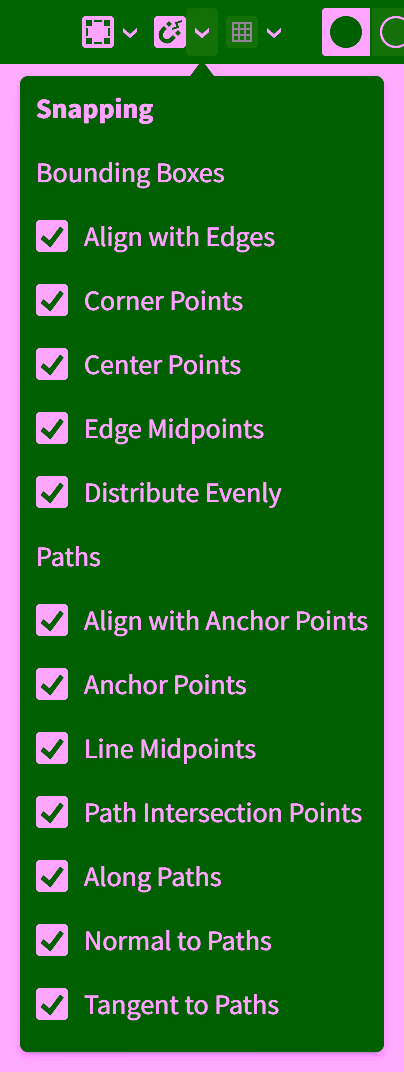 Snapping options popover menu
