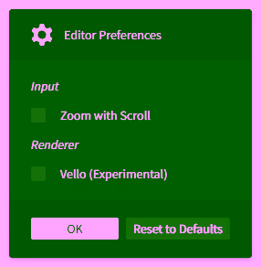The 'Editor Preferences' dialog